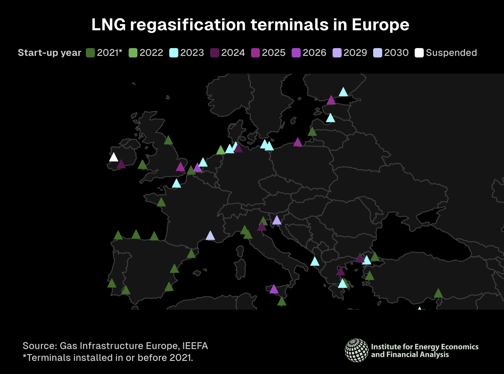 Map of gas import terminals